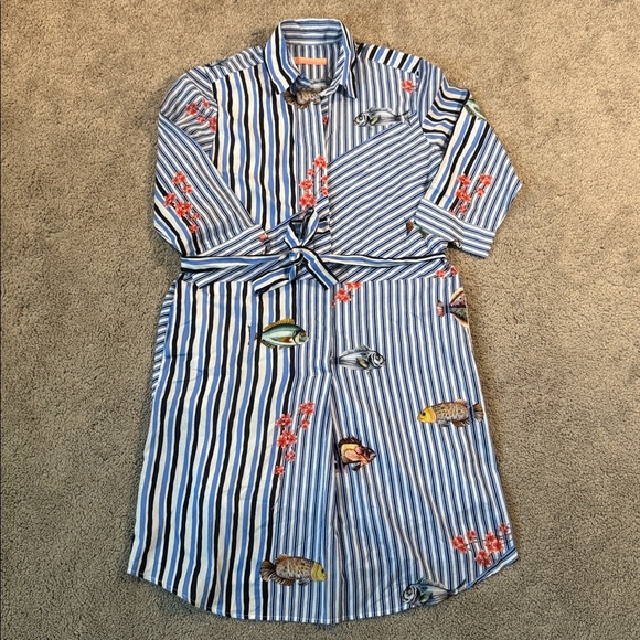 Vilagallo Dresses & Skirts - Vilagallo belted STRIPED FISH SHIRT DRESS 40